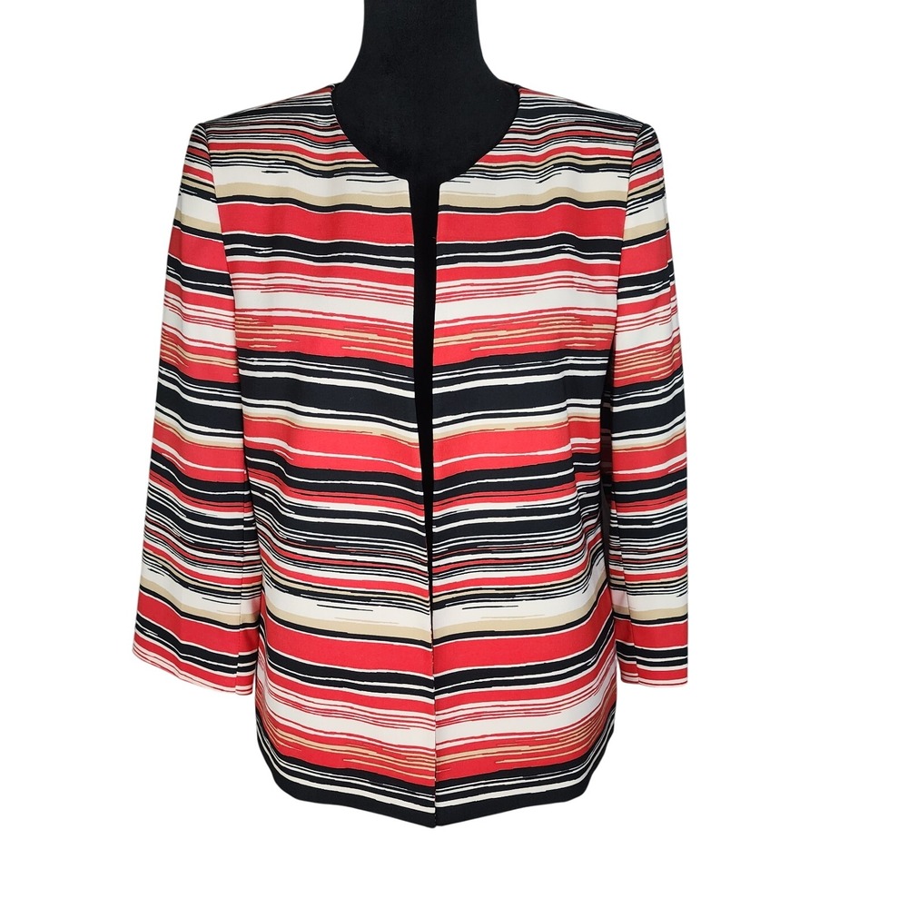 KASPER SEPARATES Size 8 Collarless Open Front Striped Business Church Jacket EUC